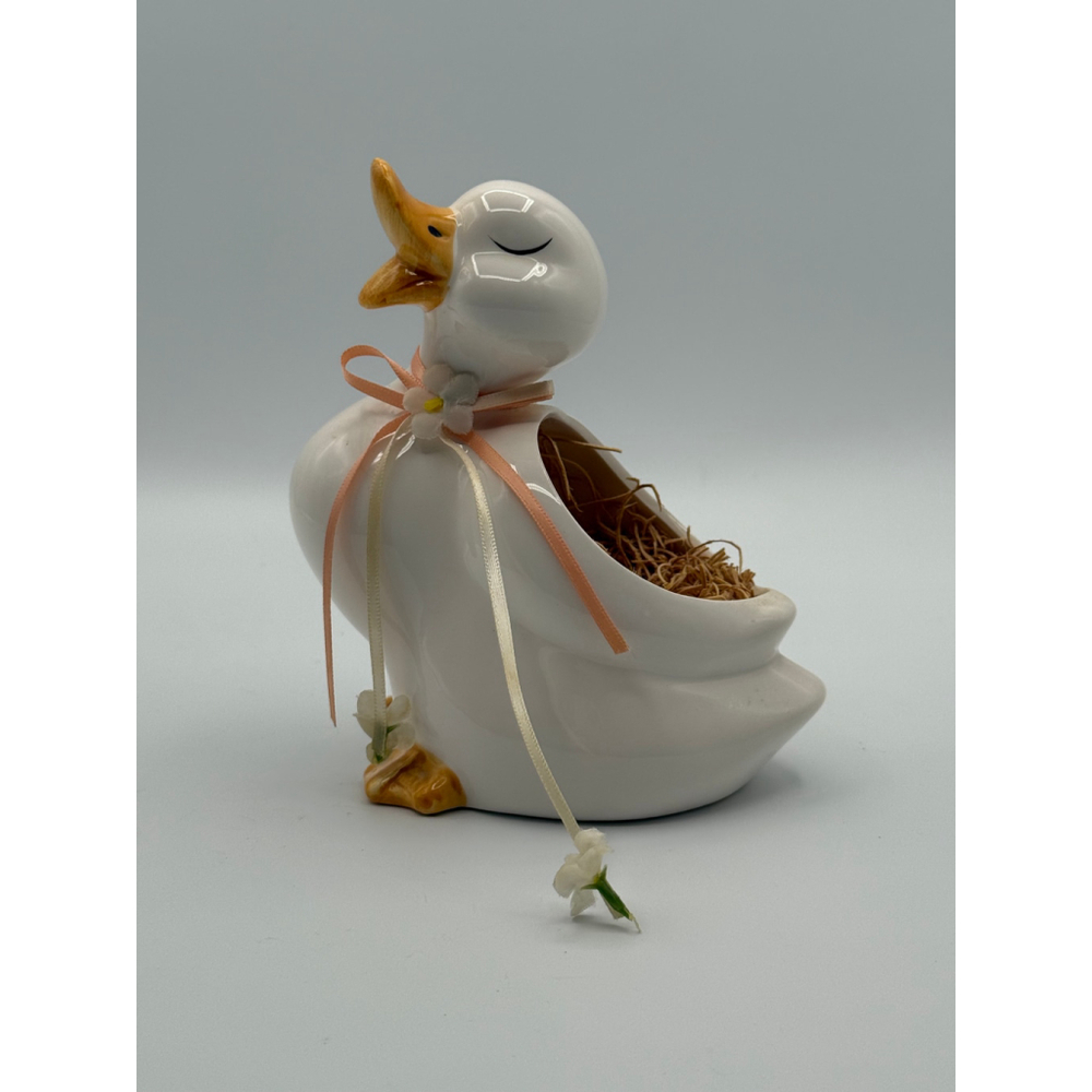Vintage Artistic Gifts Ceramic Duck Planter with Pink Ribbon & Flowers – Taiwan